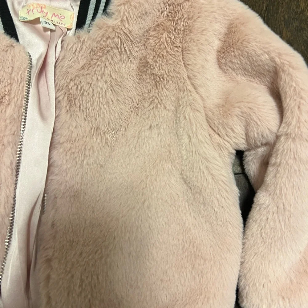 Truly Me Toddler Girls Fur Bomber Jacket with love appliqué sequin letters!